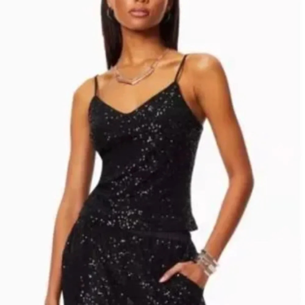 Ramy Brook Black Sequin Julienne Spaghetti Strap Tank Size Small NWT